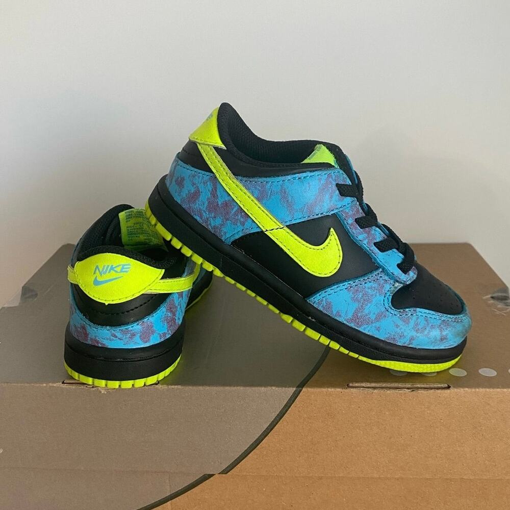 Nike Dunk Low SE Acid Wash Blue/Volt Toddler Sneakers - SZ 10 C